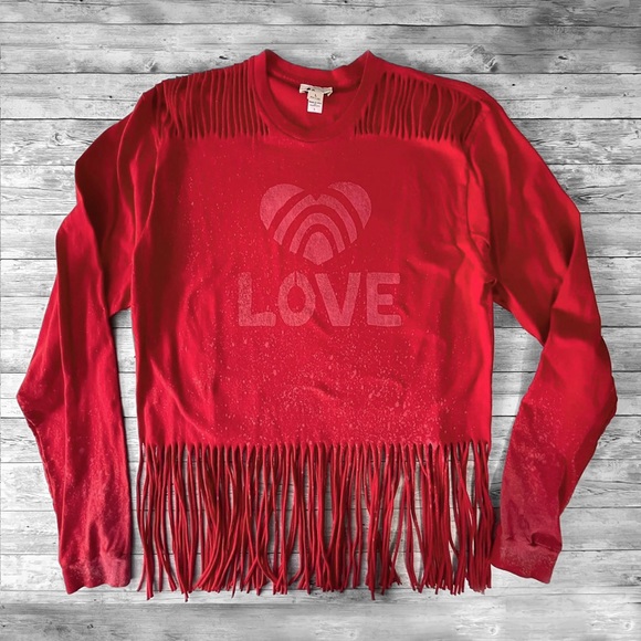 NWT Organic Cotton Hand Dyed Sustainable brand Vois Long Sleeve T-Shirt w Fringe - Picture 1 of 1